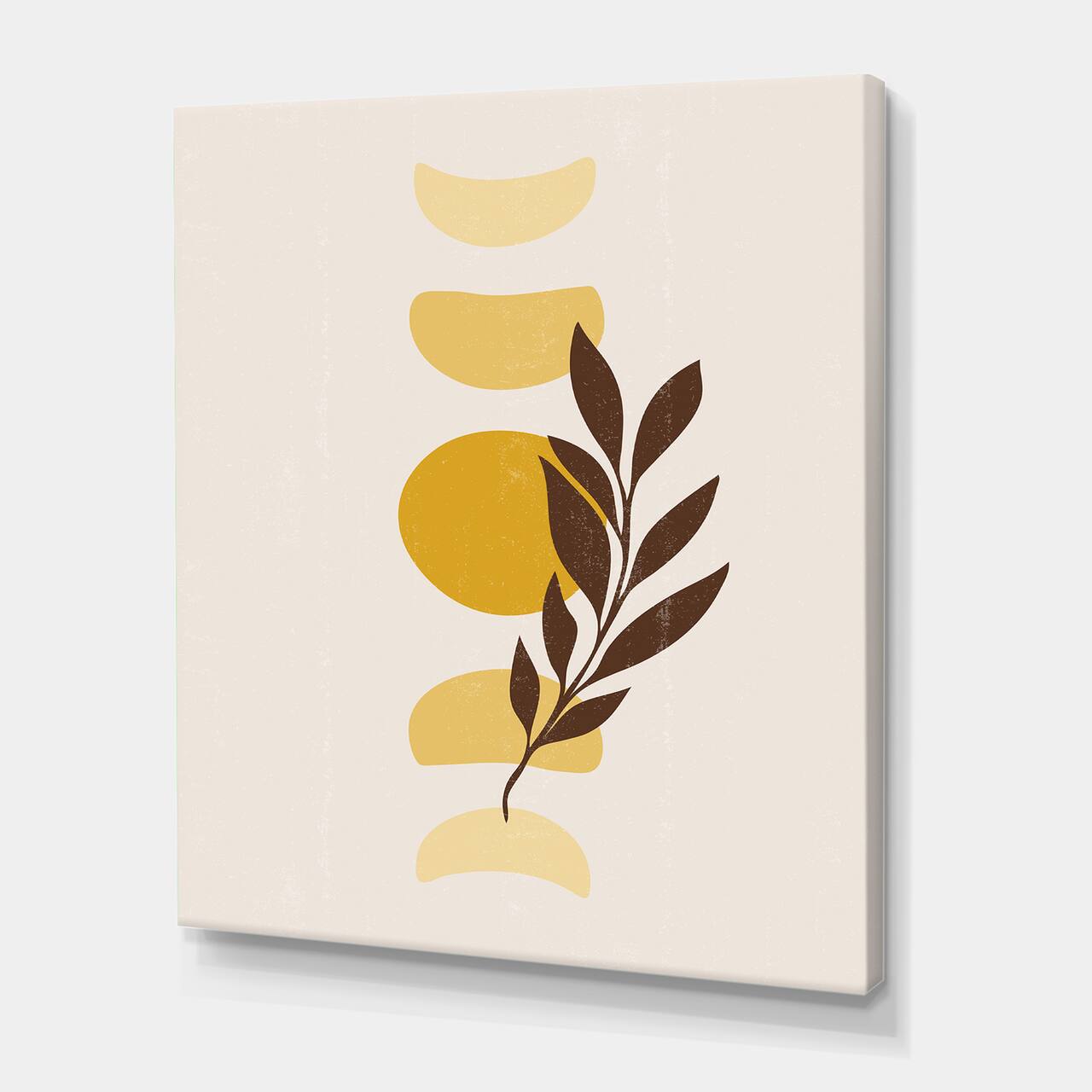 Designart - Abstract Geometrical Sun and Moon With Leaf VII - Modern Canvas Wall Art Print